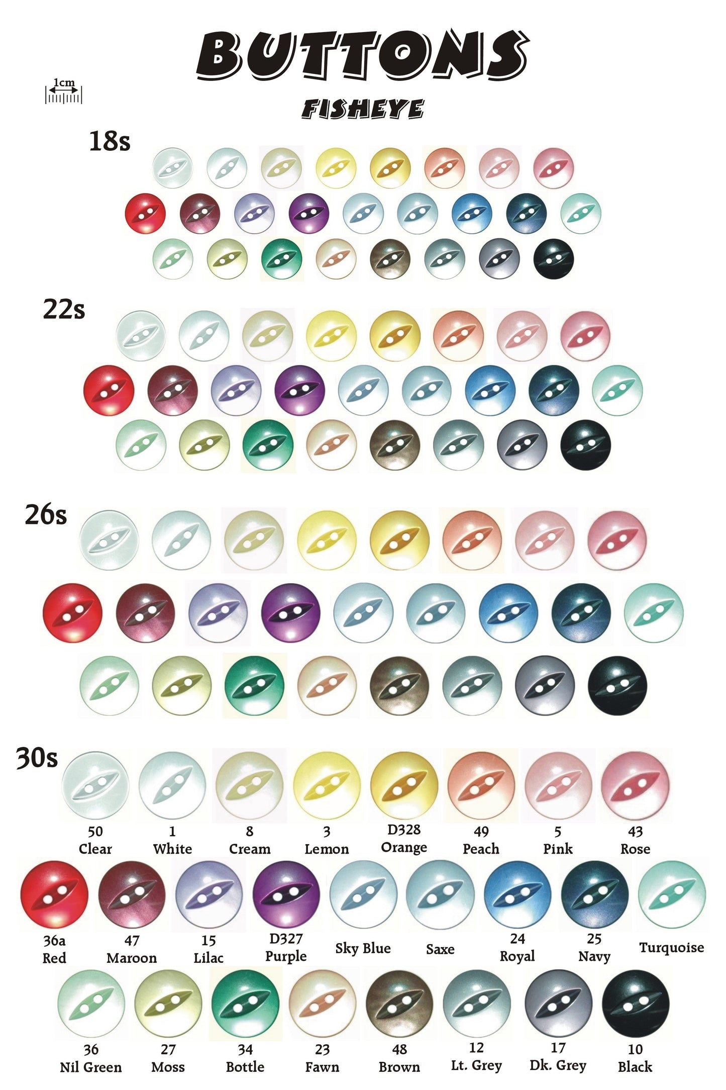 Fisheye Buttons Colours 1-25