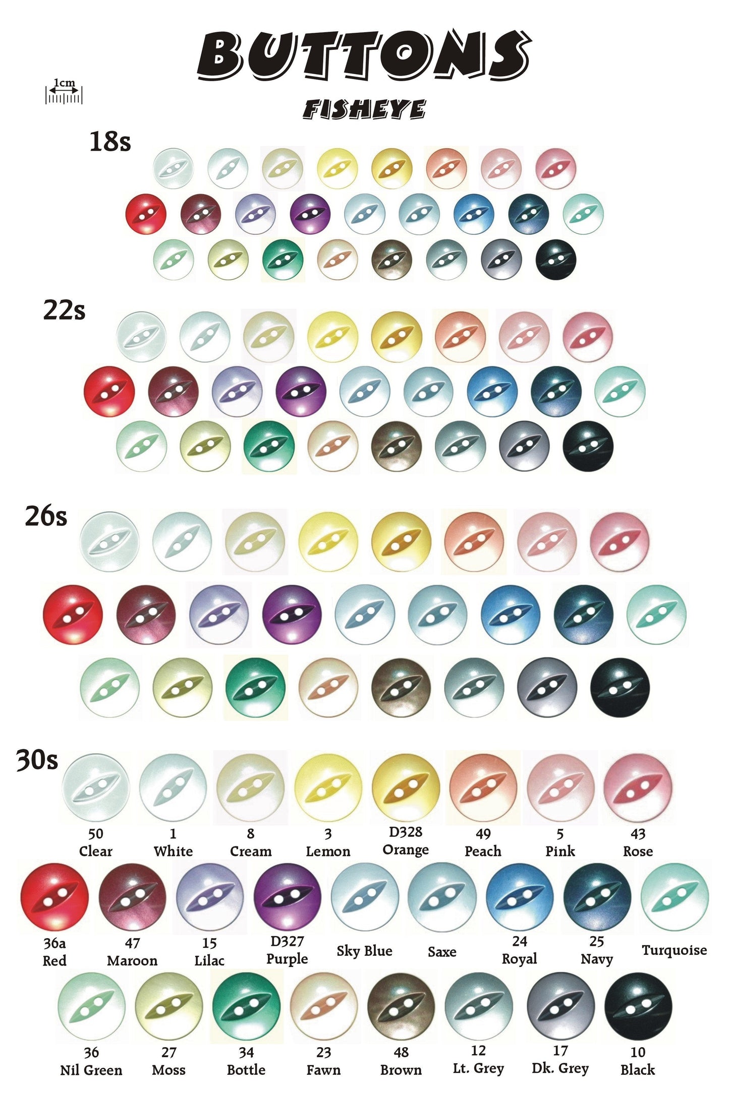 Fisheye Buttons Colours 26 Onwards