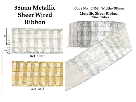 38mm Metallic Sheer Wired Ribbon